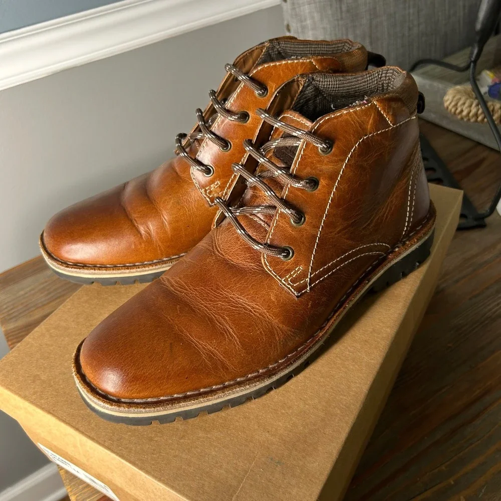 Steve Madden Newcomb Cognac Leather Lace‎ Up Ankle Boots Men Size 9